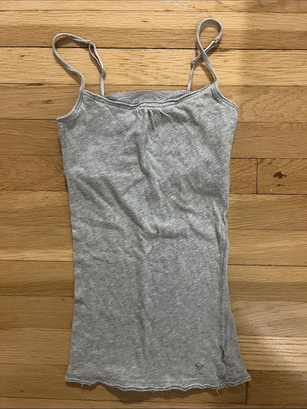 American Eagle Outfitters Vintage Light Gray 100% Cotton Cami with Lace Trim
